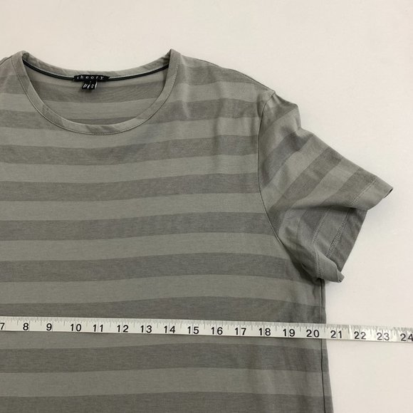 Theory Mens Medium Gray Striped Lightweight Stretch Crew Neck Top Short Sleeves - Picture 8 of 10